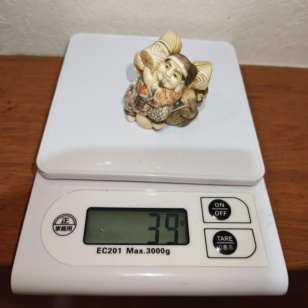 時代提物 七福神根付 天然素材 在銘【大黒様と猿】高4.5cm重39ｇ☆縁起物☆