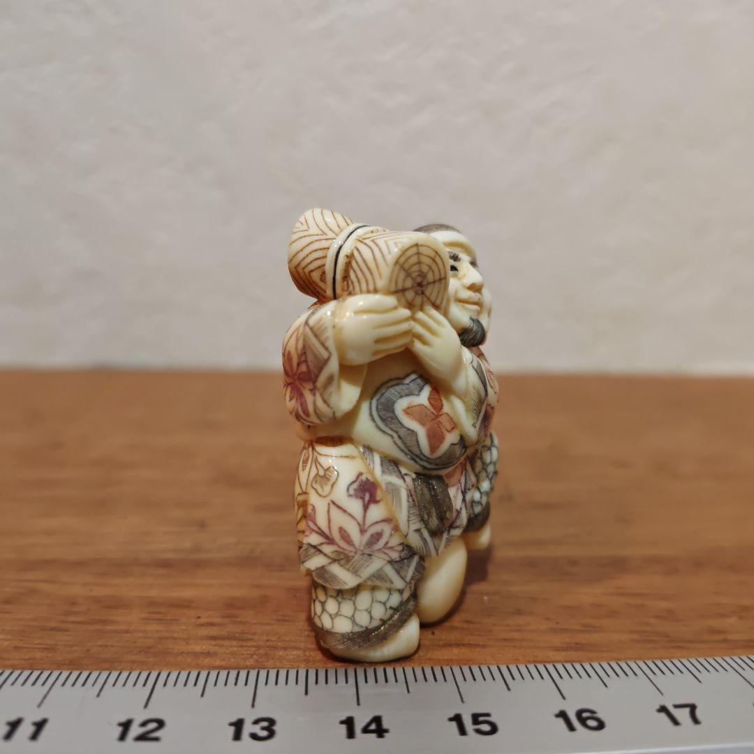 時代提物 七福神根付 天然素材 在銘【大黒様と猿】高4.5cm重39ｇ☆縁起物☆