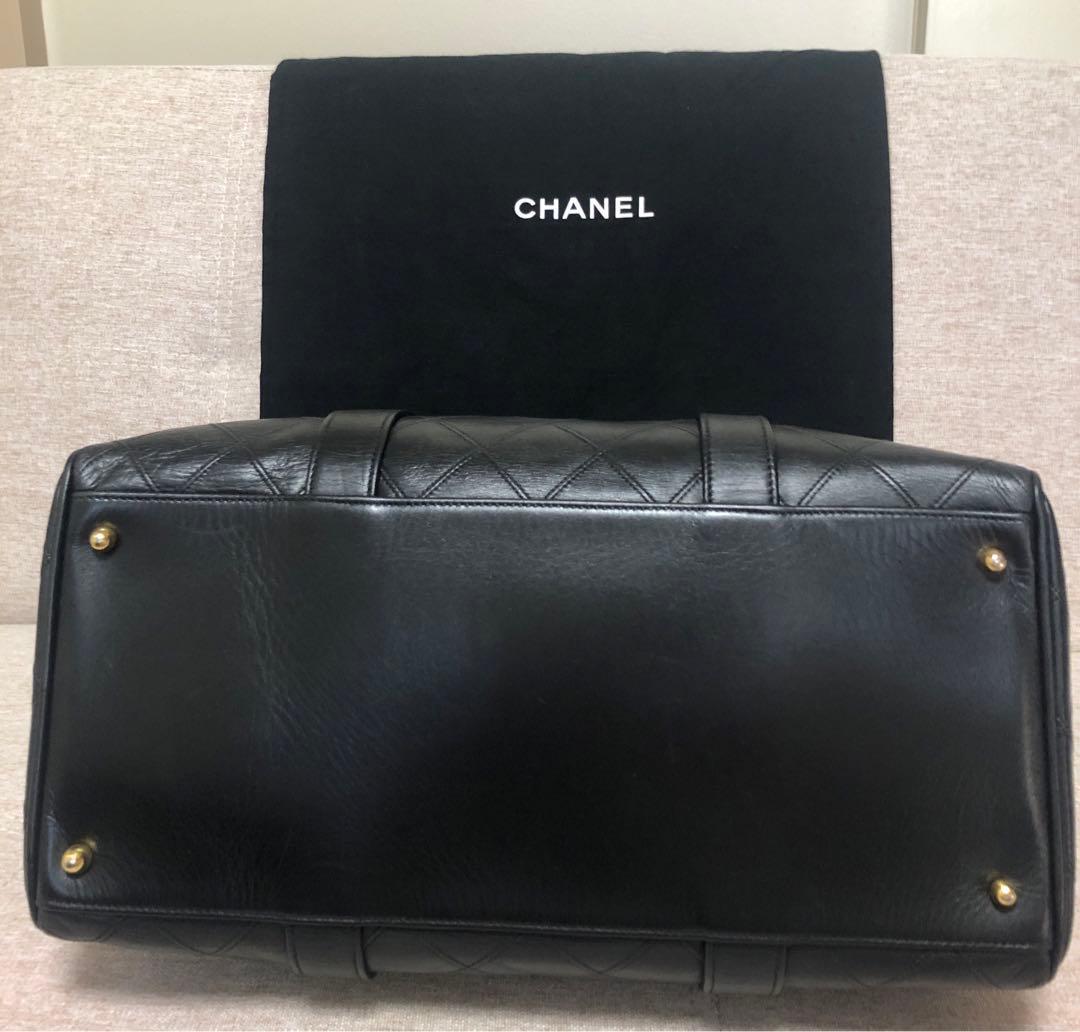 CHANEL ブラック レザー ミニボストンバッグ ゴールド金具 ビコローレ