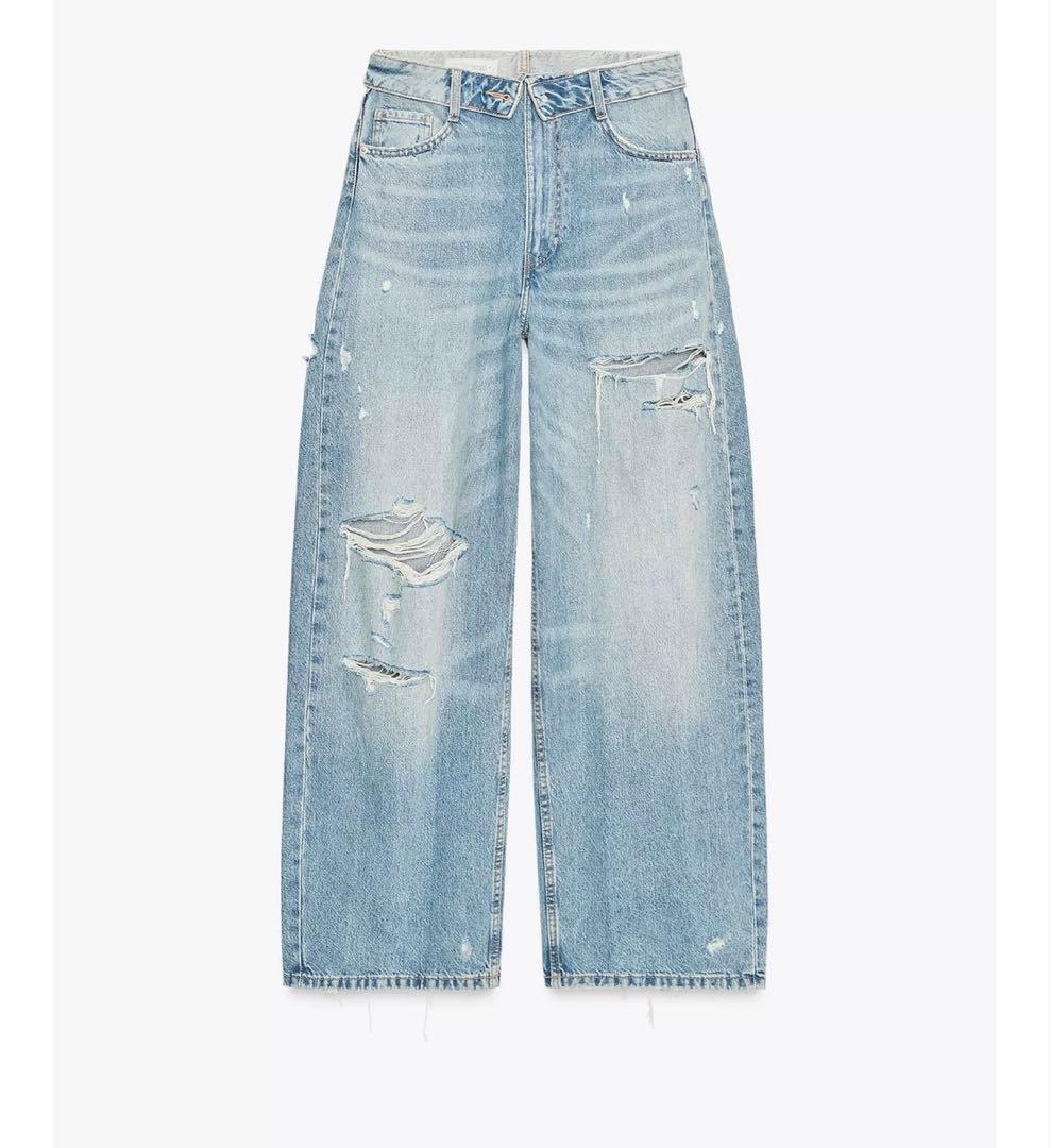 タグ付新品★ZARAのTRF折り返しウエストバンドミッドライズジーンズ★EU32