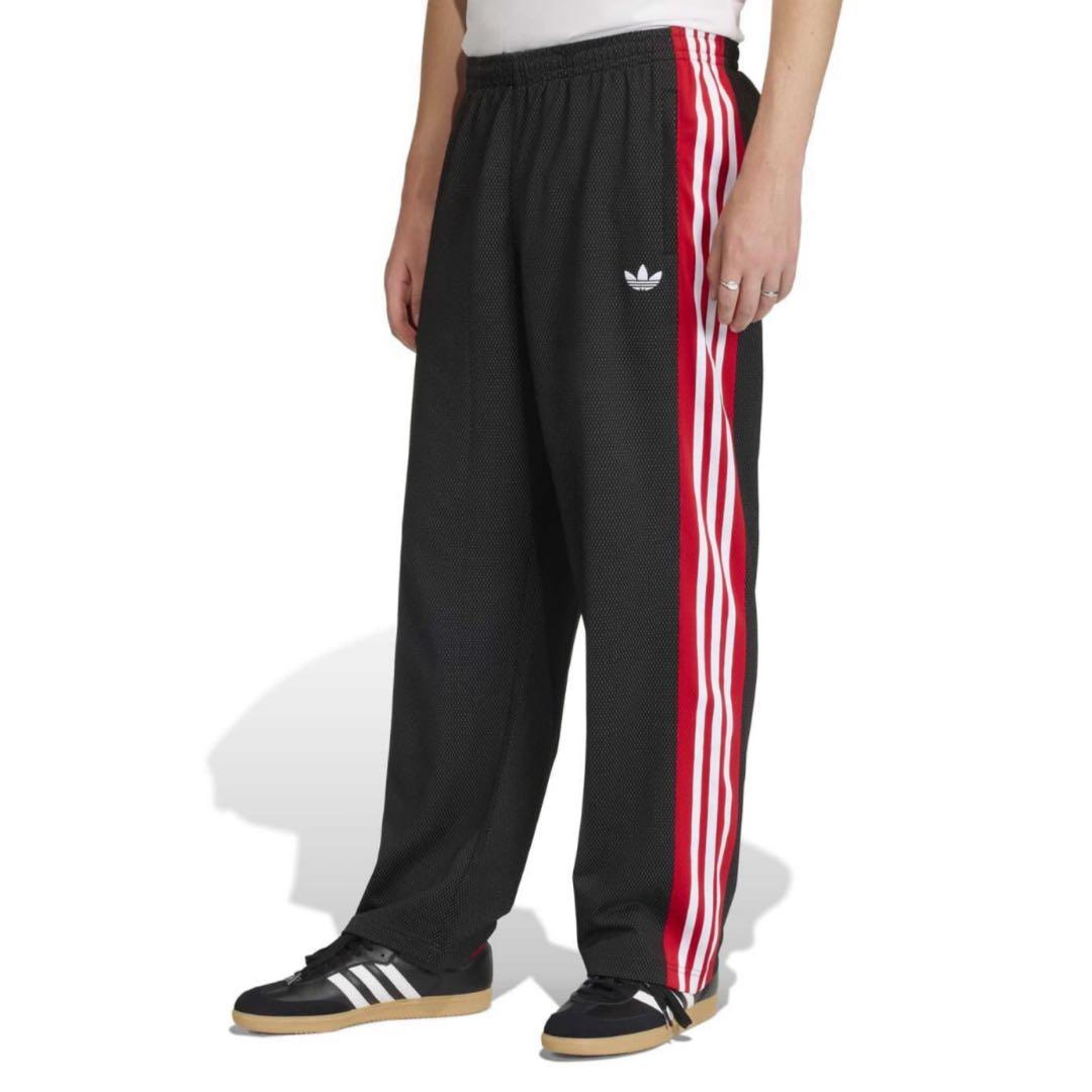 藤井風着用 adidas ルーズ メッシュ トラックパンツ 黒 赤 アディダス