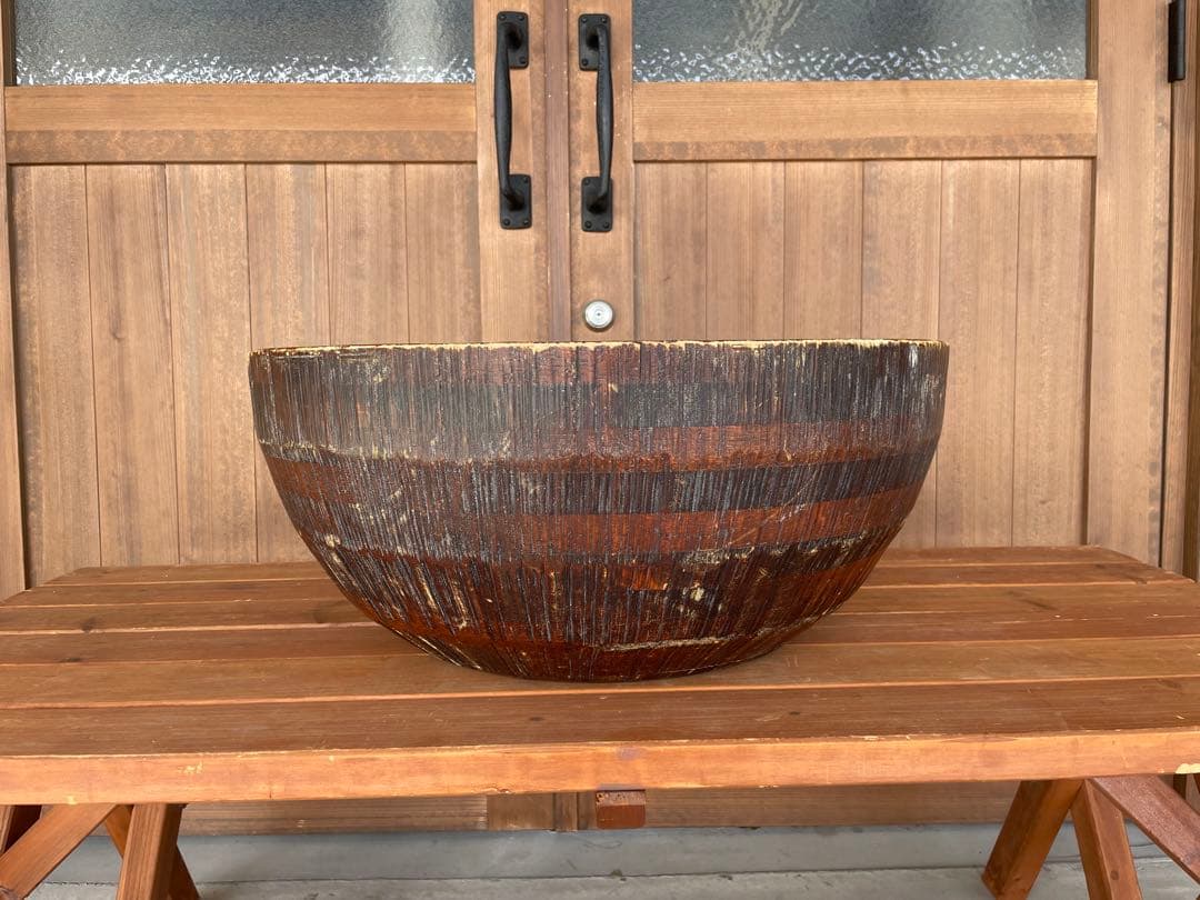 荒彫　惣菜　くり鉢　こね鉢　深型　大　手彫り加工　天然木　ラバーウッド