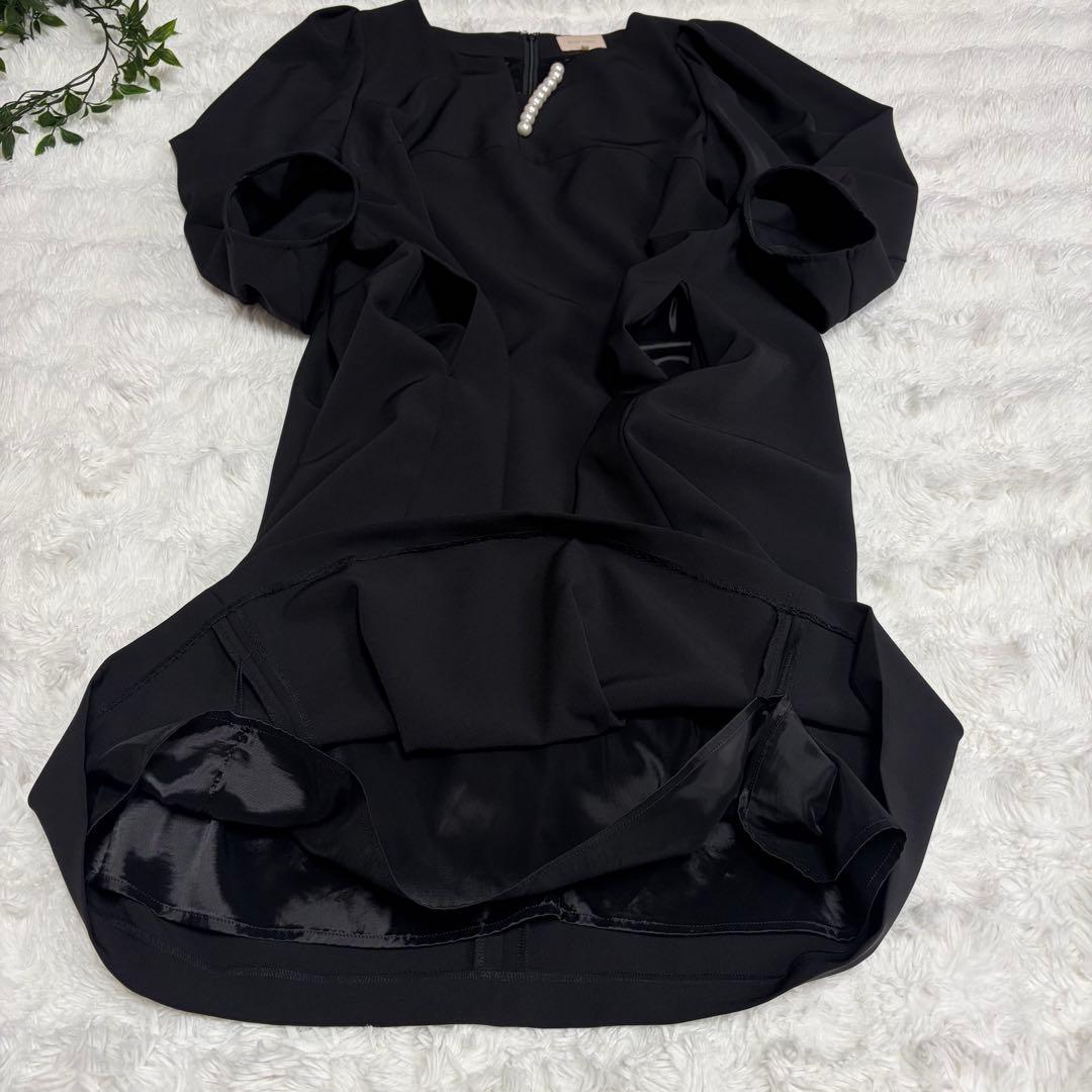 Rose Tiara パール付コクーンワンピース 7分袖　ブラック