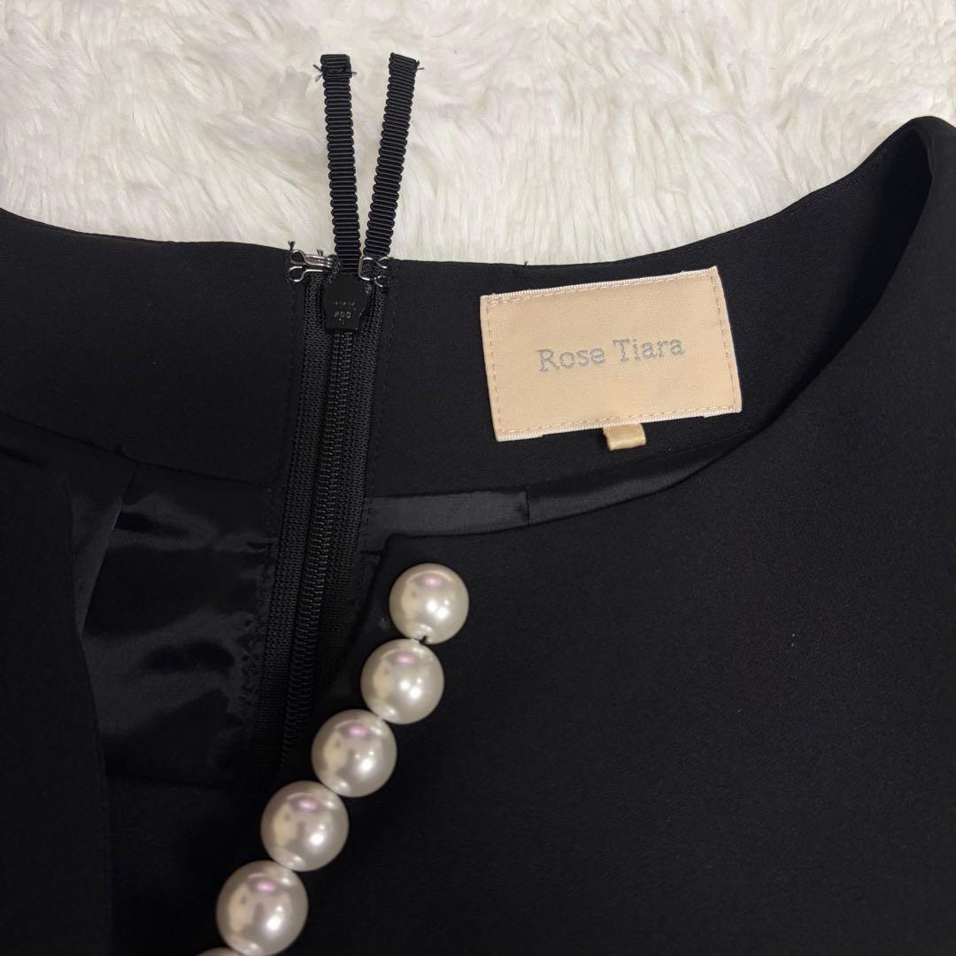 Rose Tiara パール付コクーンワンピース 7分袖　ブラック