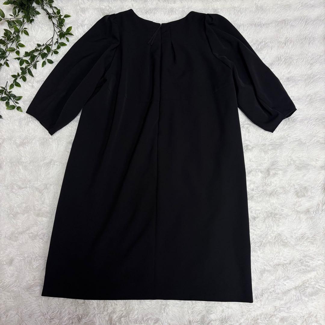 Rose Tiara パール付コクーンワンピース 7分袖　ブラック