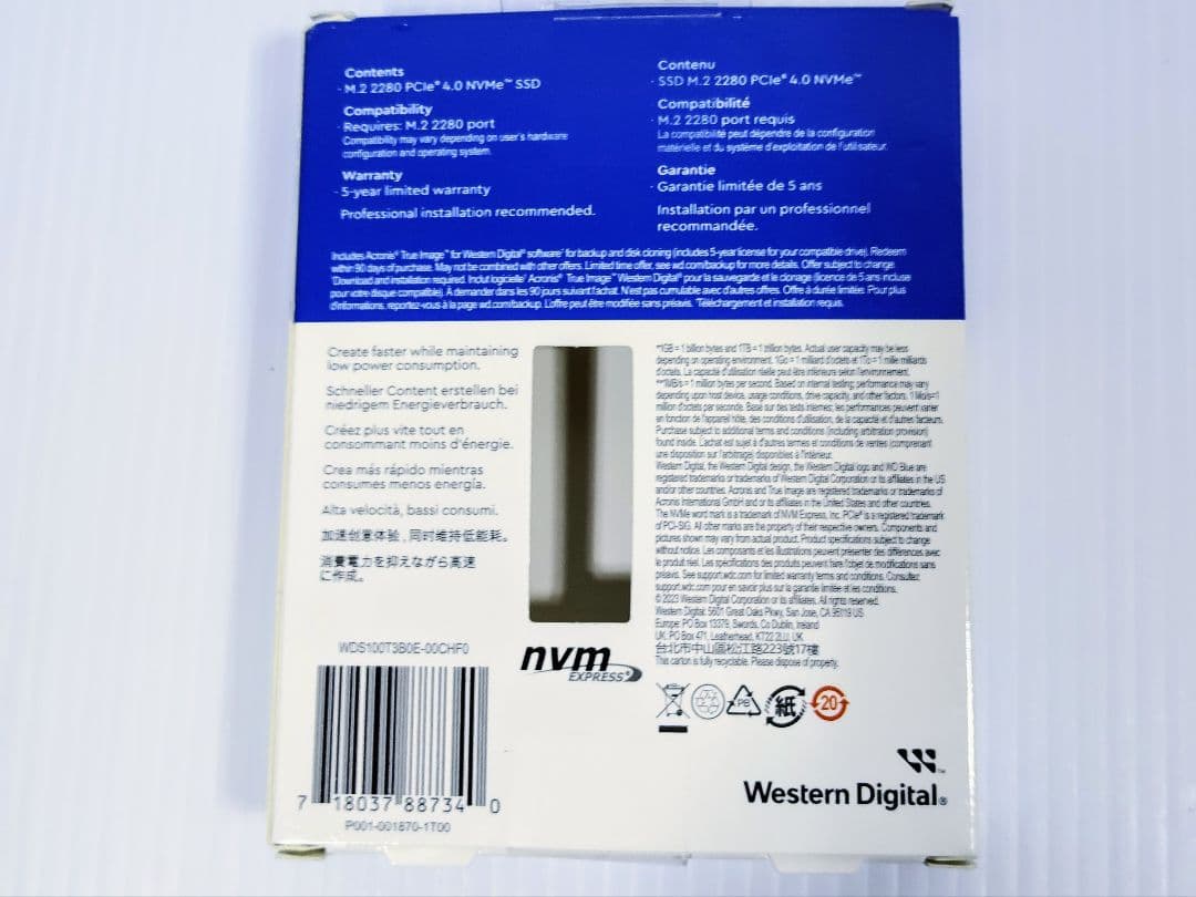 WesternDigital SN580 1TB M.2 SSD・2412h使用