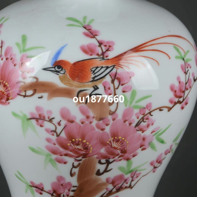 パステル鵲登梅瓶 花瓶 景徳鎮 陶磁器 装飾品 現代工芸品 美術品 置物
