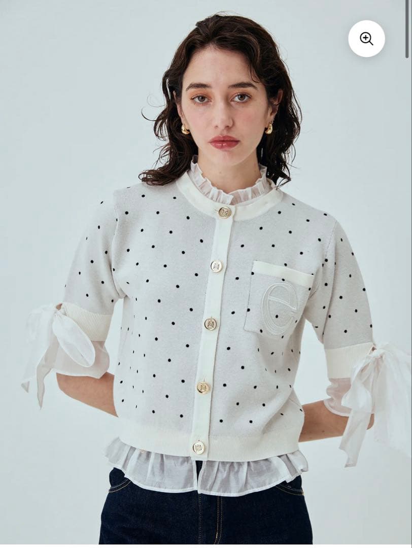 DOT Attachedcollarハーフスリーブカーディガン