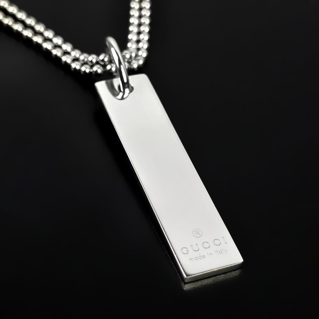 未使用 グッチ GUCCI ロゴプレート ダブルボールチェーン ネックレス