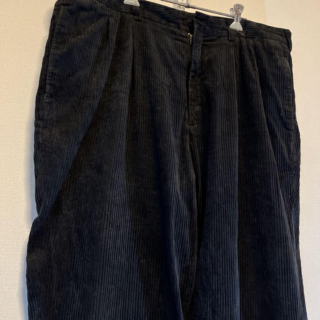 オ*ン様 90s アメカジ古着 太畝 黒 コーデュロイパンツ 2タック ワイド