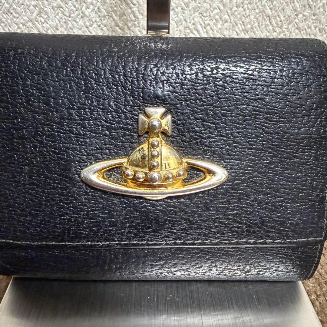 Vivienne Westwood オーブ 三つ折財布 レザー 黒 がま口 収納