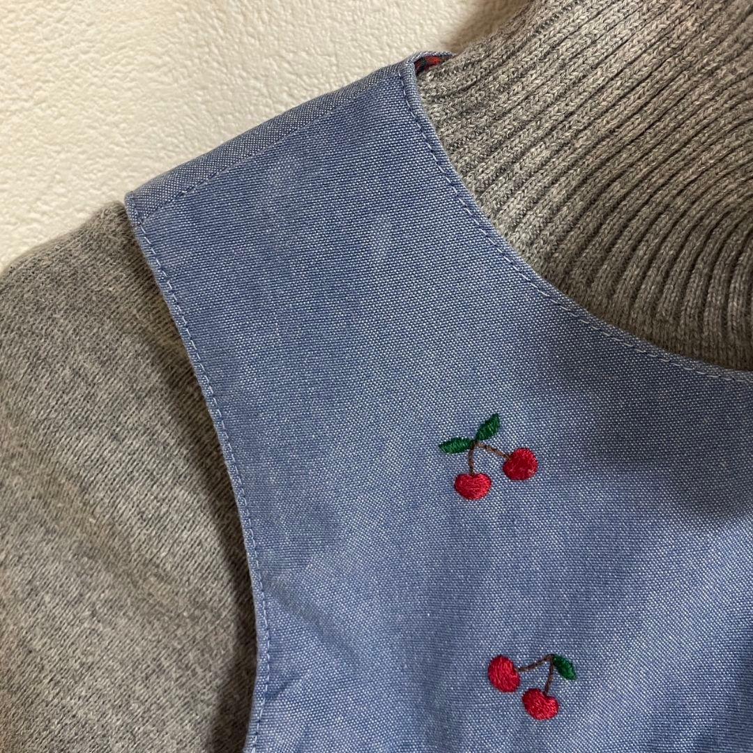 ファミリア　デニム風ワンピース　さくらんぼ刺繍９０