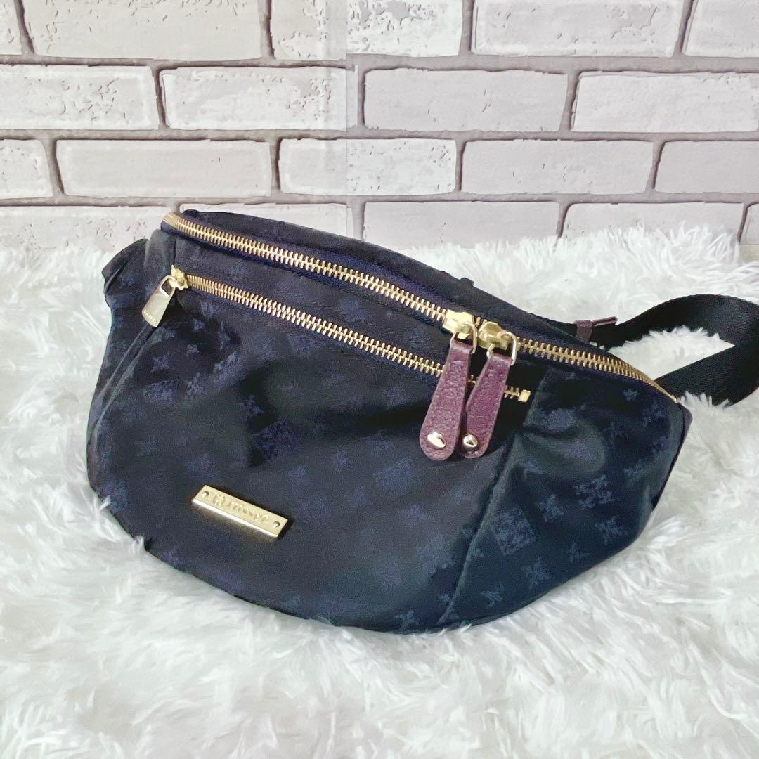 未使用★ラシット　ウエストバッグ ボディバッグ ゴールドロゴ ネイビー　美品