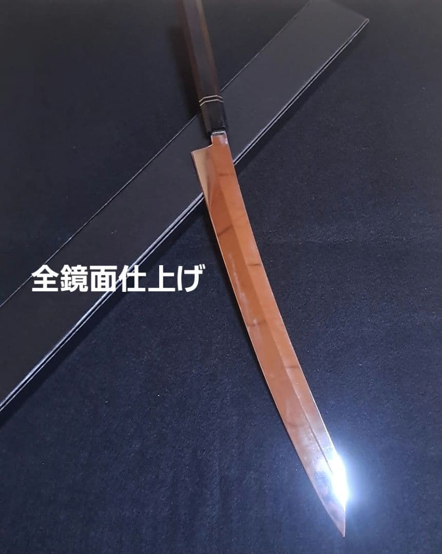 Y*s様 VG10 切付柳刃 尺三寸 鬼反り 全鏡面仕上げ 黒檀八角柄 まぐろ包