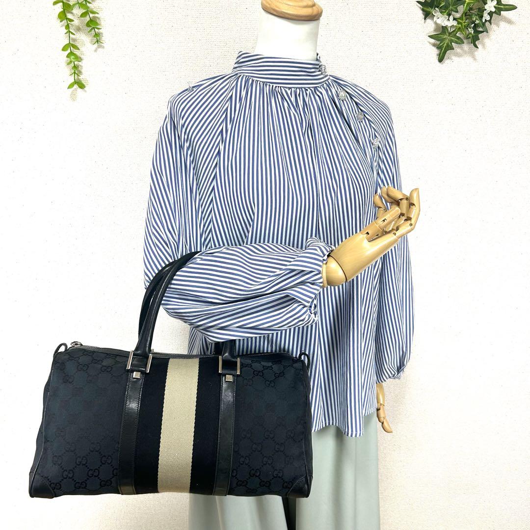 GUCCI　グッチ　GGキャンバス　シェリーライン　ミニボストンバッグ