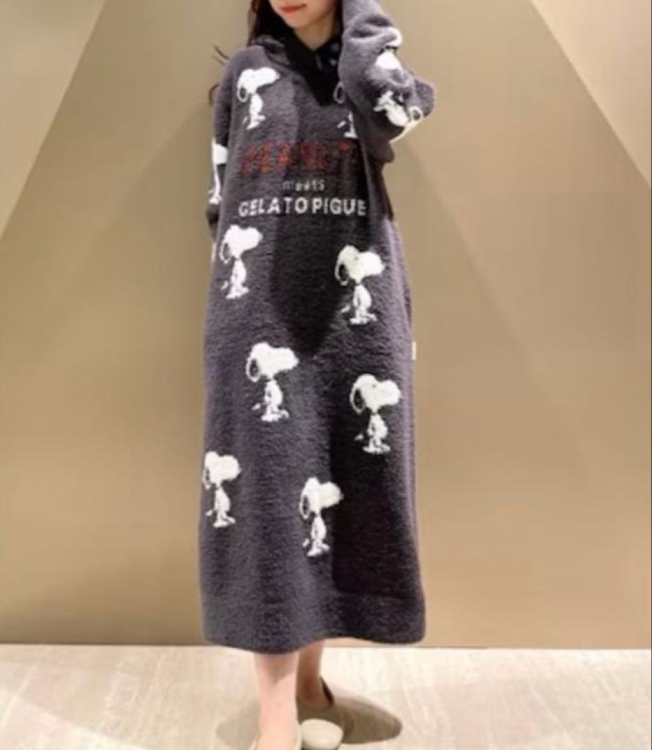 ジェラートピケ　PEANUTS 総柄ジャガードワンピース　スヌーピー　ドレス