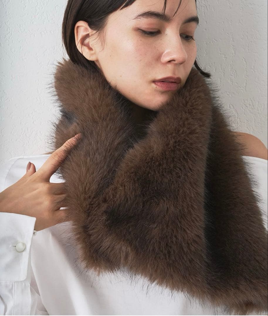 【新品】whim gazette THROWブラウン フェイクファーショール
