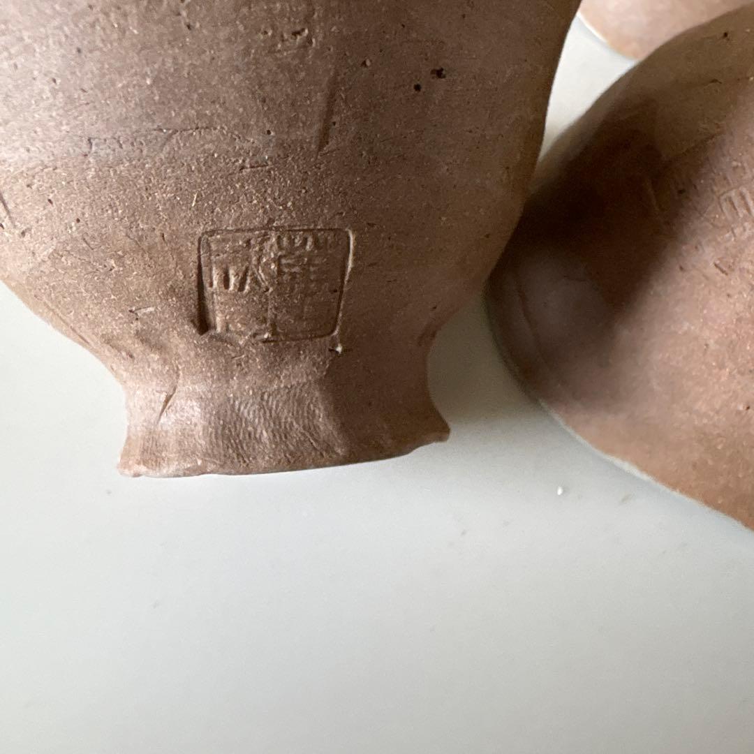 茶道具 萬古焼 成月作 色絵絵替え手捻り煎茶碗(五客)猪口ぐい呑み