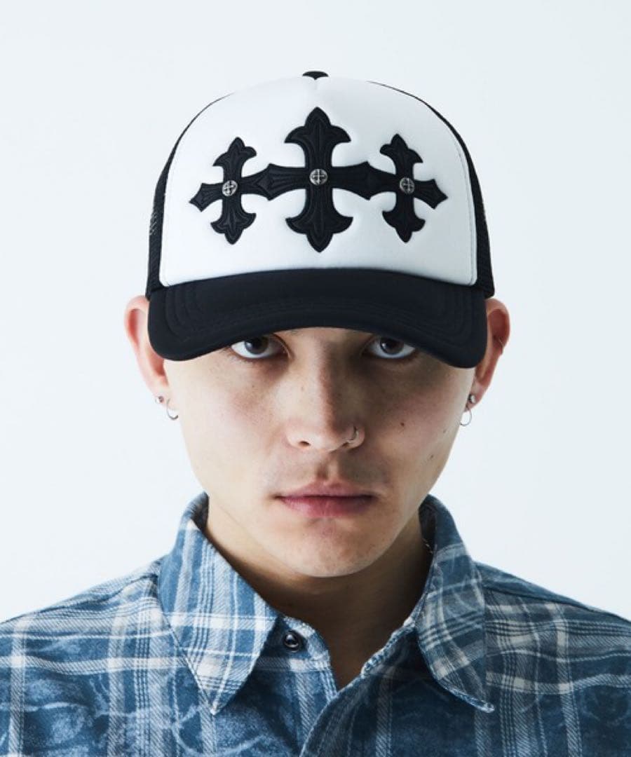 帽子 supplier Cross Leather Patch Mesh Cap