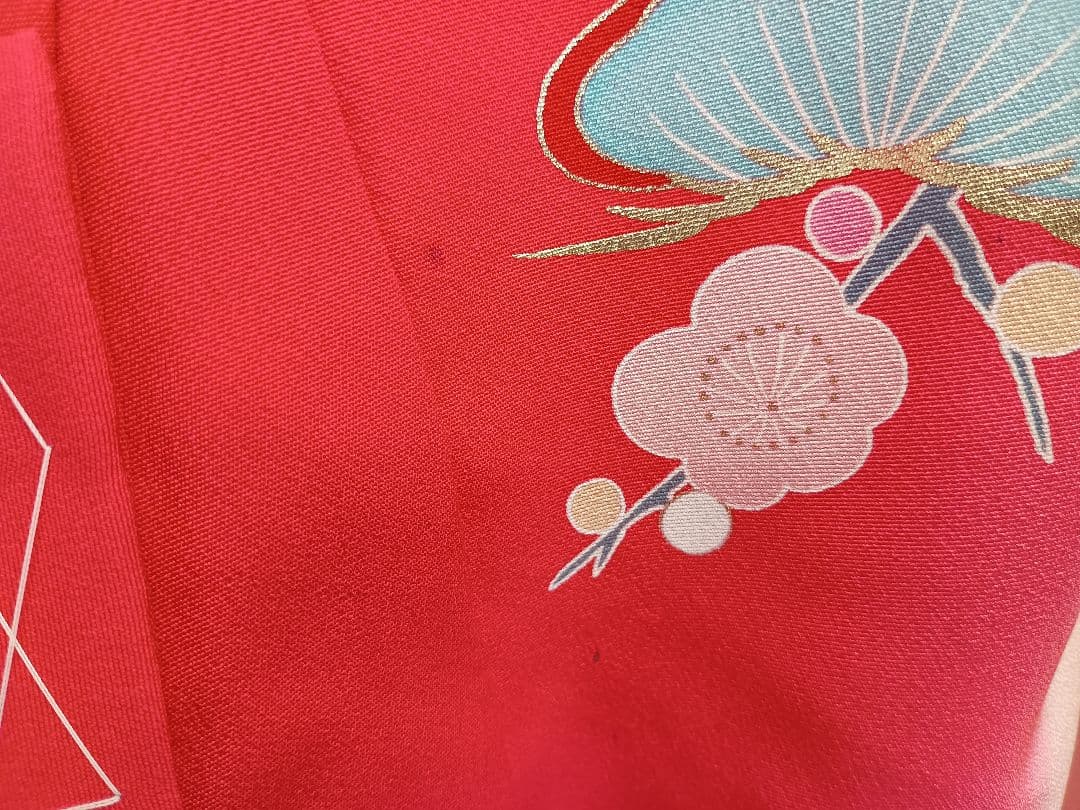 お宮参り 一つ身 着物 赤 花柄