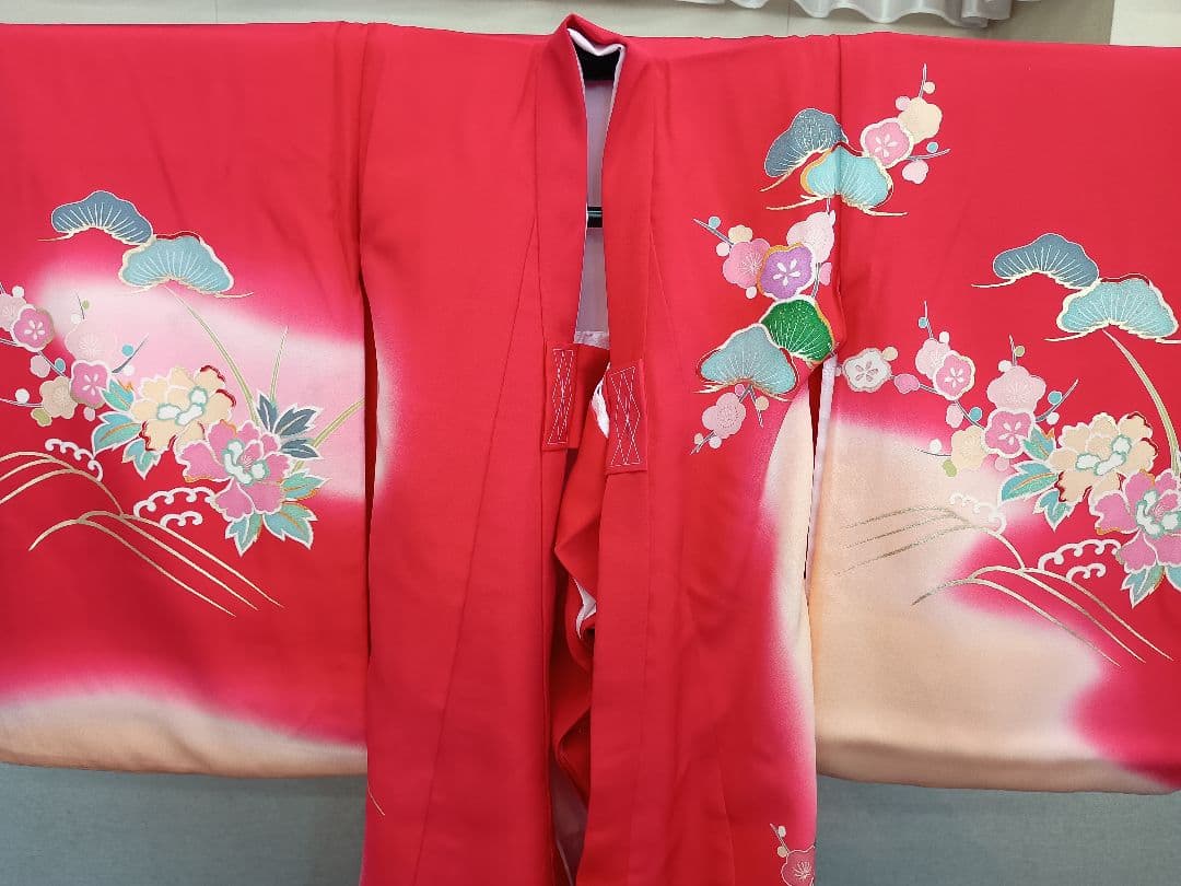 お宮参り 一つ身 着物 赤 花柄