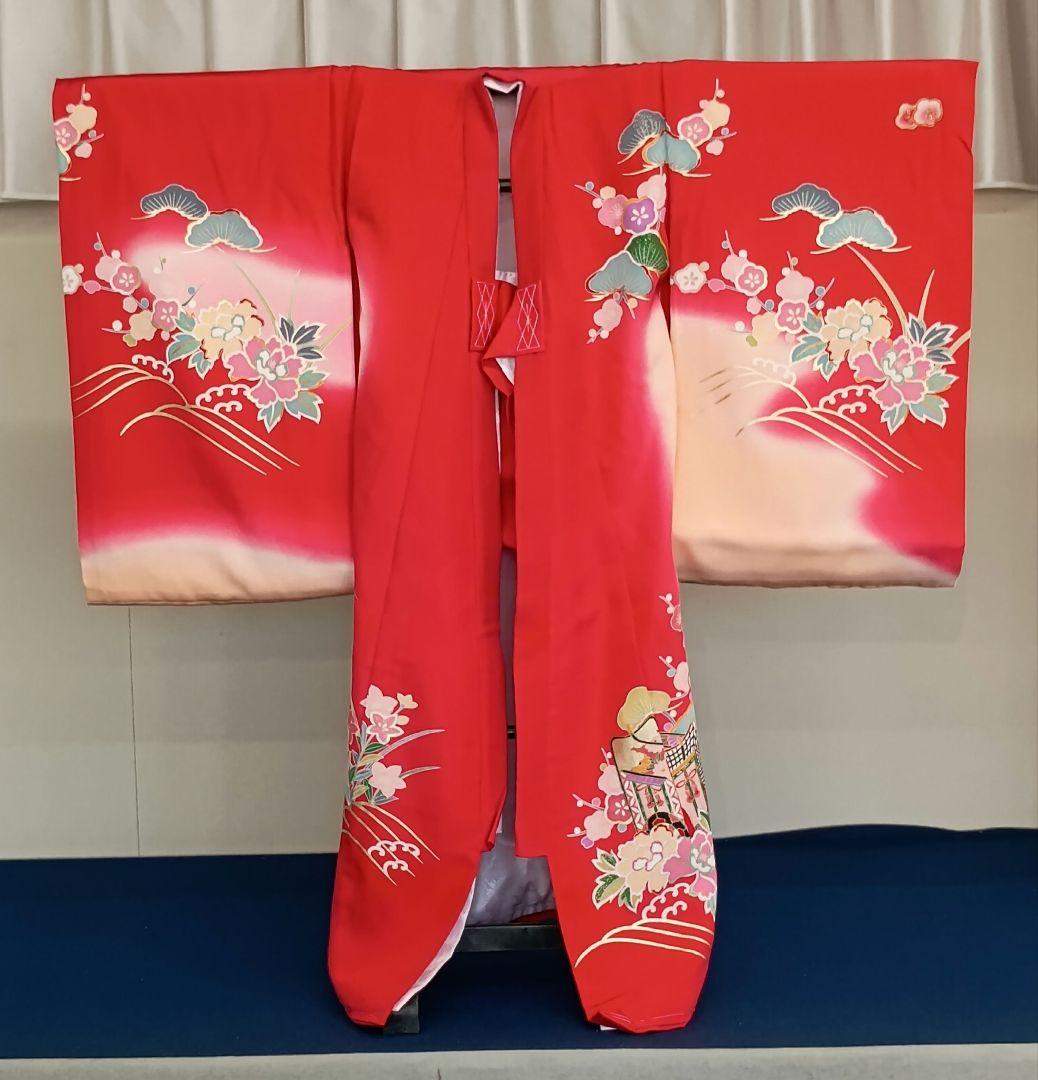 お宮参り 一つ身 着物 赤 花柄