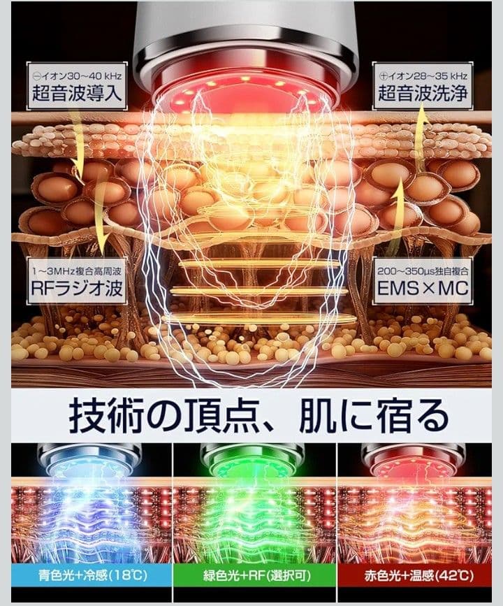 美顔器 高周波 EMS RF MC1台18役温冷ラジオ波表情筋リフトケア毛穴洗浄