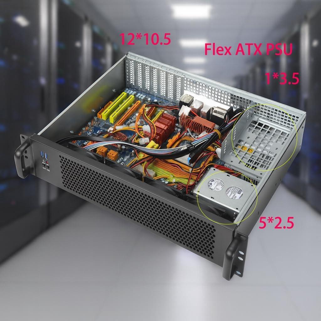 2U ATX ラックマウントシャーシ13.38インチ Flex ATX PSU