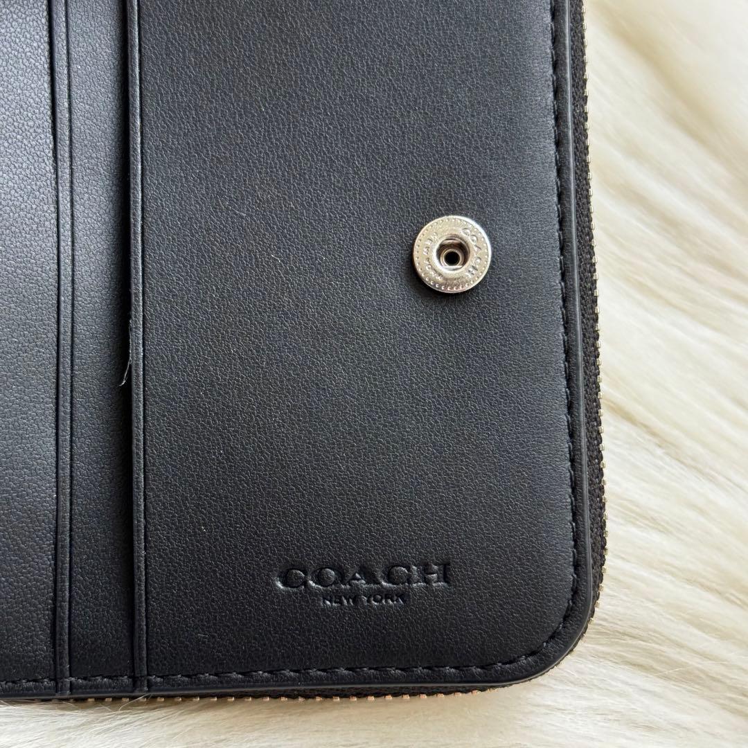 コーチ ビルフォールド コンパクトウォレット クロコ型押し ブラック レザー