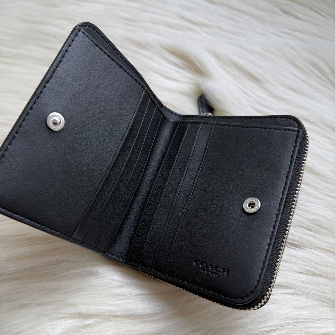 コーチ ビルフォールド コンパクトウォレット クロコ型押し ブラック レザー