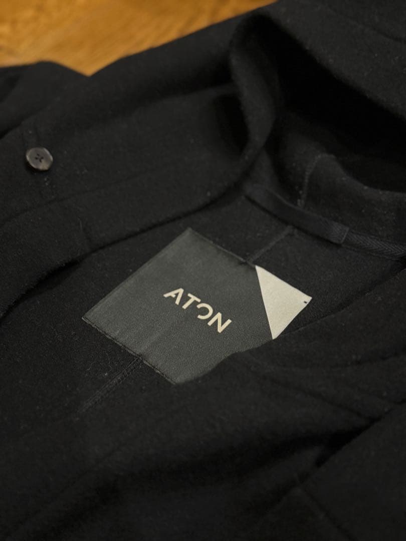 <最終値下げ>ATON フード付き ウールコート 黒 M エイトン　ロングコート