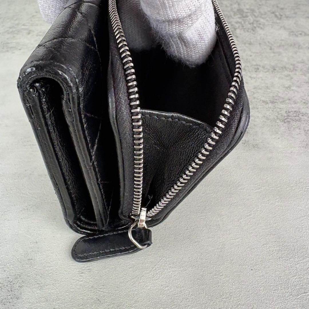 CHANEL ラムスキン　マトラッセ　三つ折り　コンパクト財布　ケース