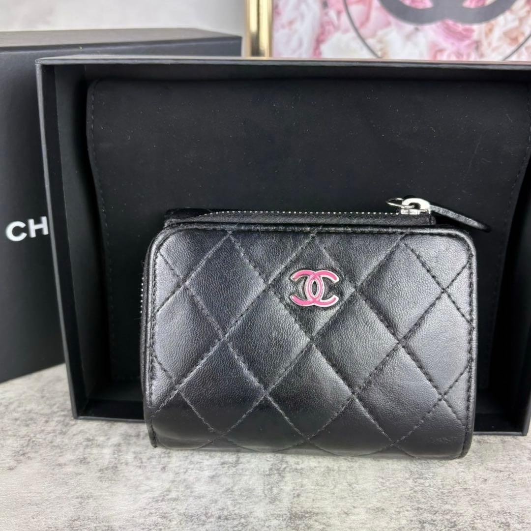 CHANEL ラムスキン　マトラッセ　三つ折り　コンパクト財布　ケース