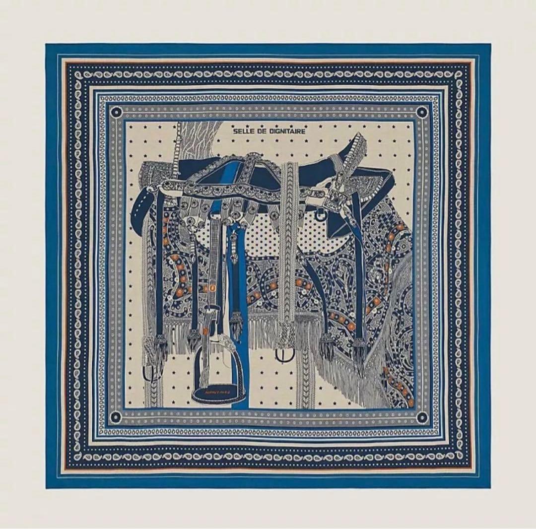 【HERMÈS】エルメスカシシル 140《高官の鞍 バンダナ》カシミヤシルク