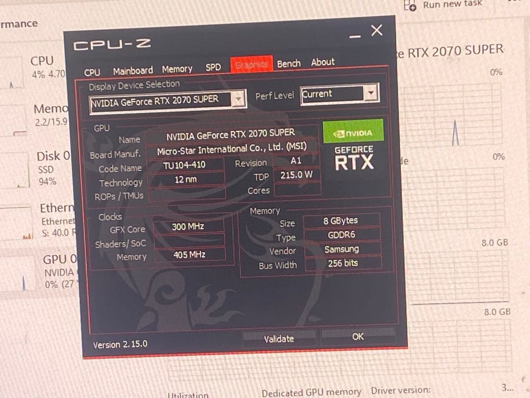 動作確認済み　MSI RTX 2070 Super DDR6 8Gb