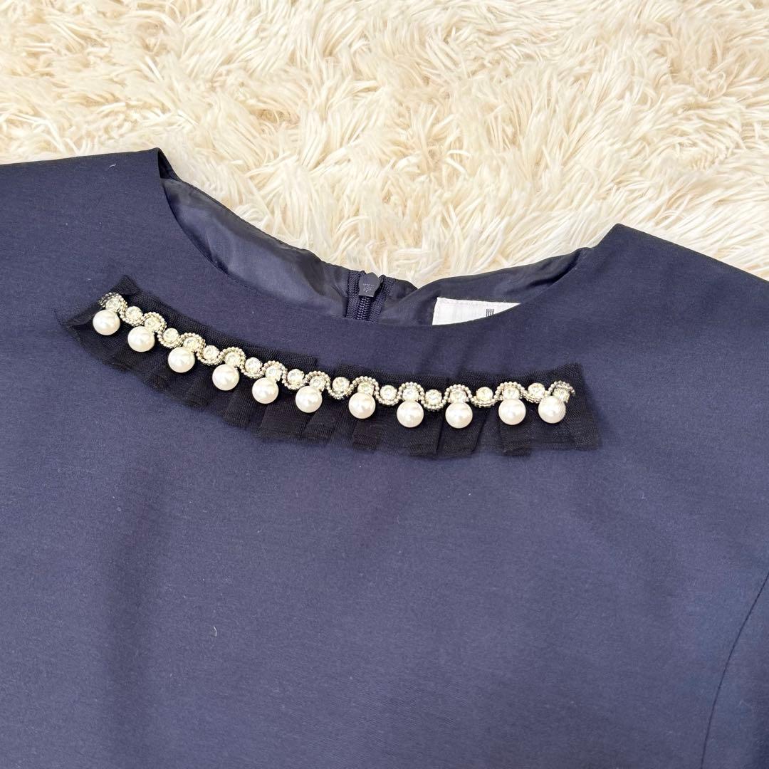 LANVIN ランバンオンブルー パールビジュー フリルワンピース 38