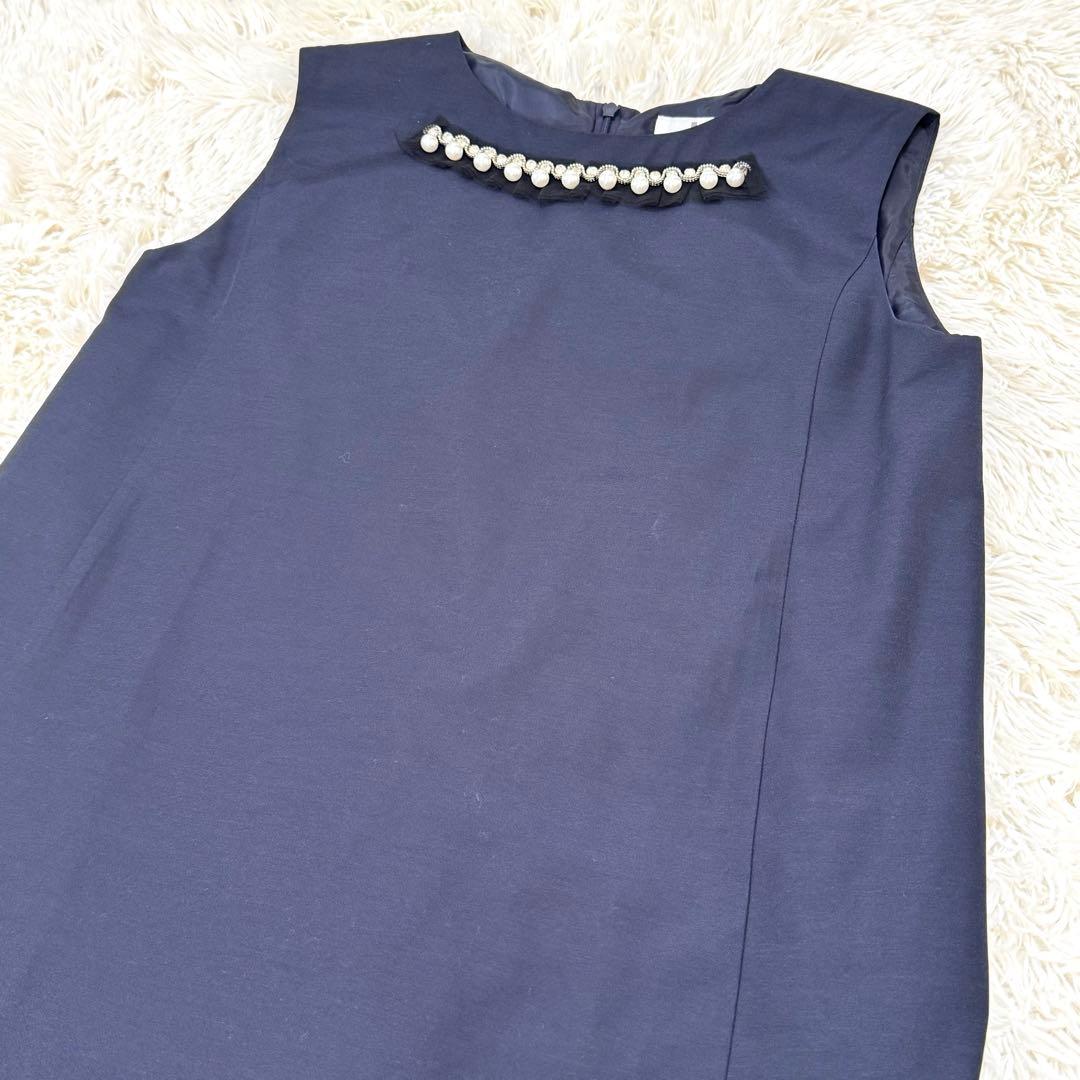 LANVIN ランバンオンブルー パールビジュー フリルワンピース 38