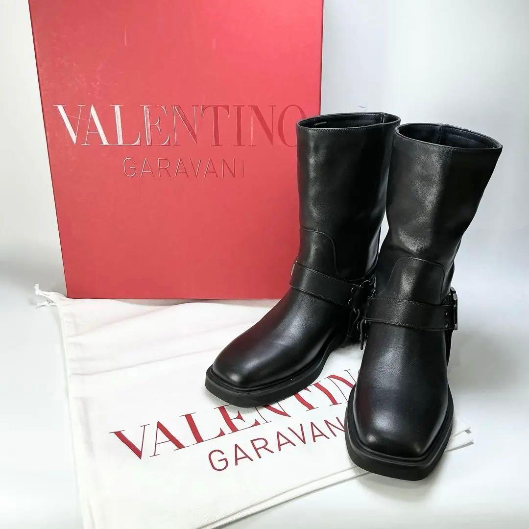 VALENTINO 　アンクルブーツ　Vロゴ　シグネチャー　レザー　25.5cm