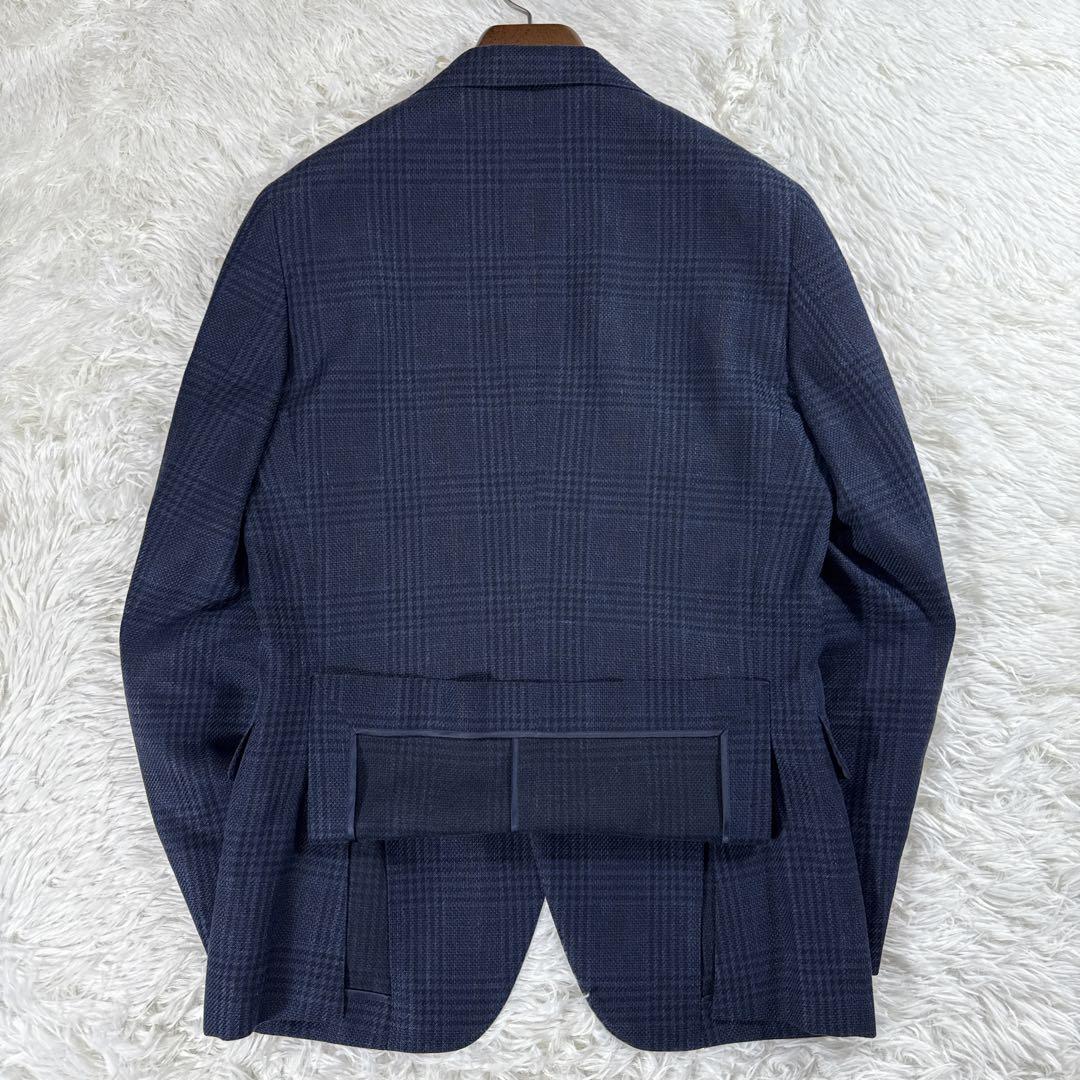 【イタリア生地】リネン混 スーツセレクト チェック ジャケット A5 ネイビー