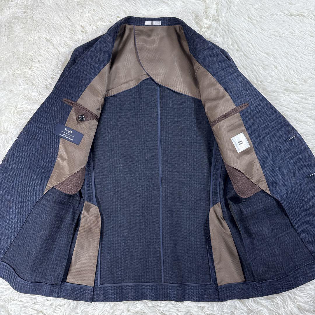 【イタリア生地】リネン混 スーツセレクト チェック ジャケット A5 ネイビー