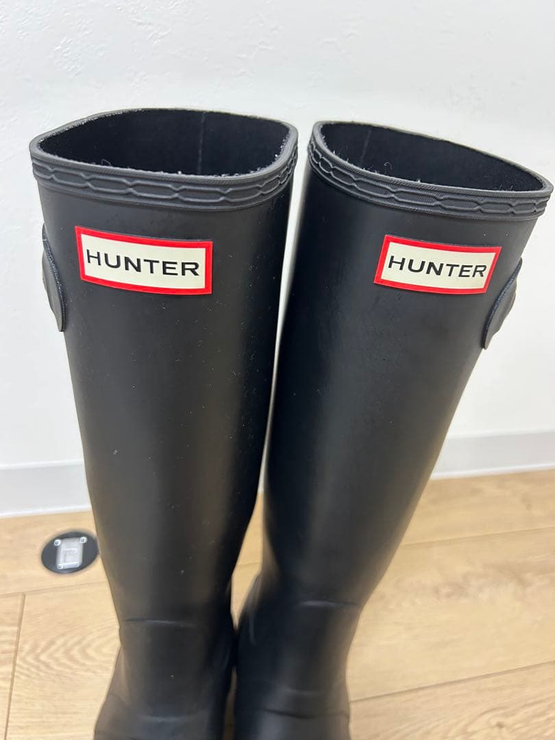 【目立った汚れなし】HUNTER ブラック 長靴 ロングブーツ　レインブーツ