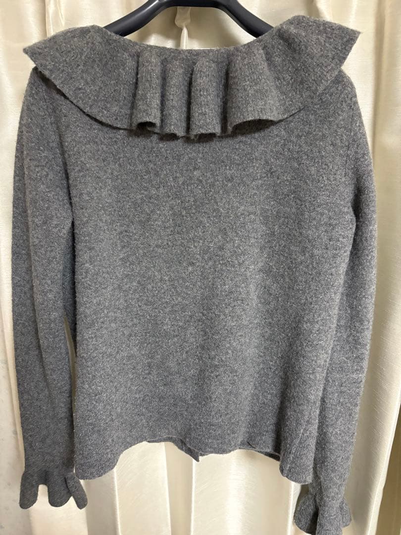 Chloé クロエ フリル カーディガン XS グレー メリノウール カシミヤ