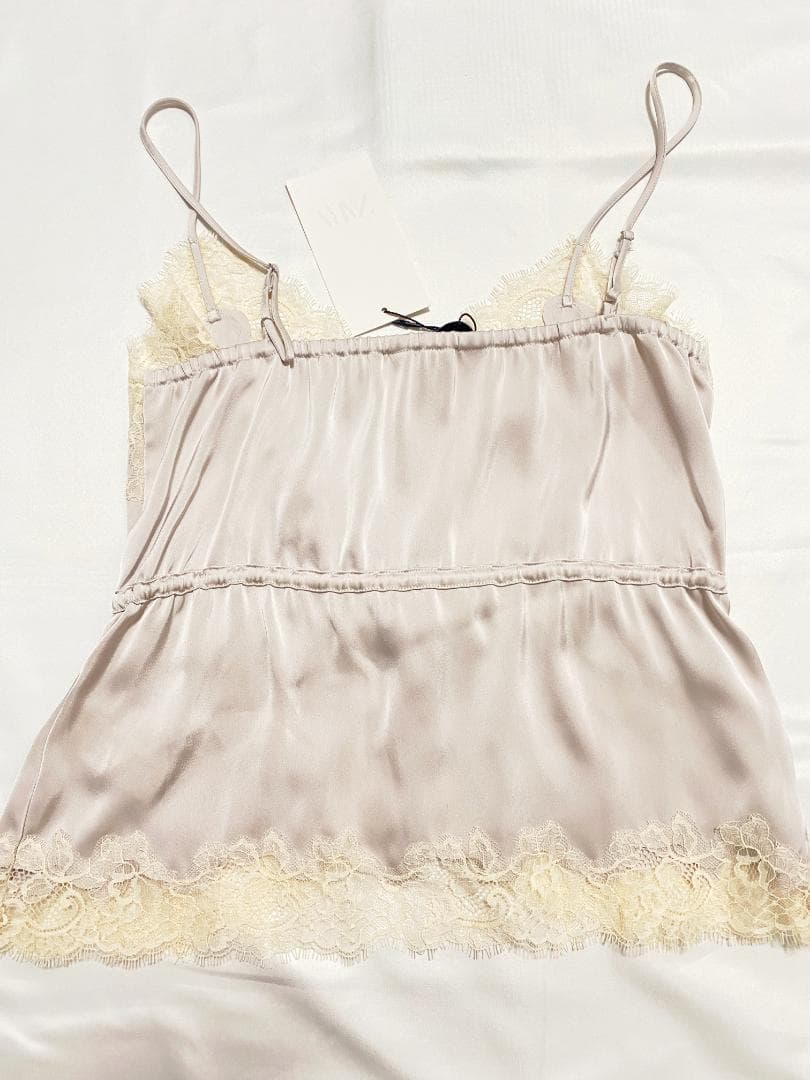 ザラ サテン レースキャミソール パールグレー XS ZARA
