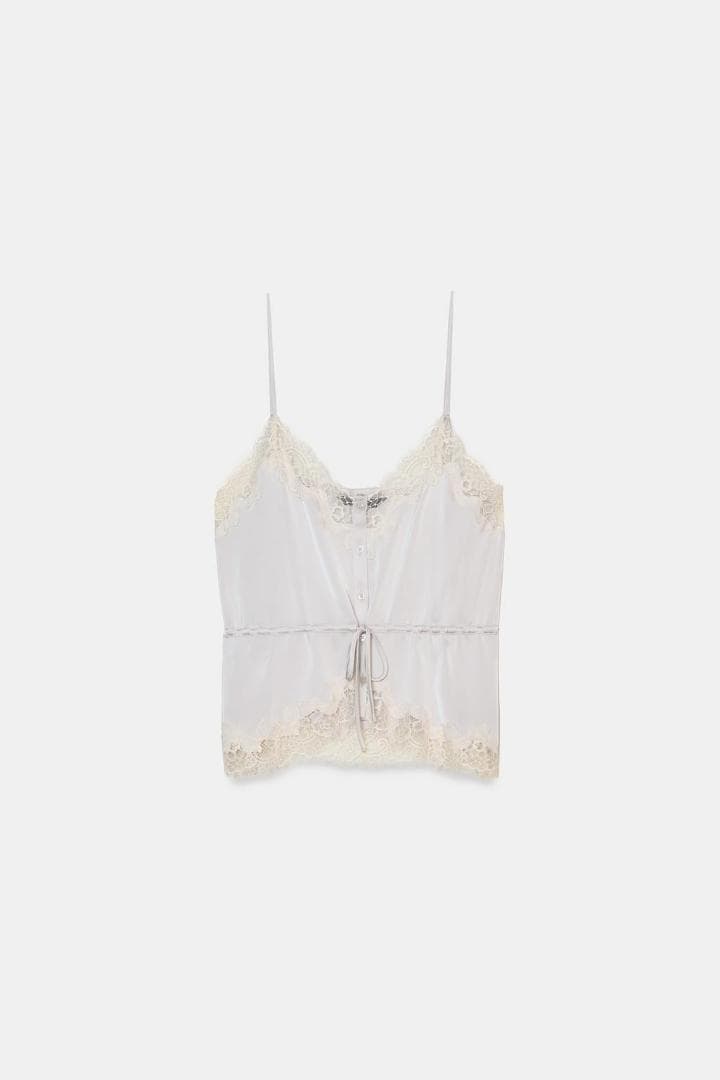 ザラ サテン レースキャミソール パールグレー XS ZARA