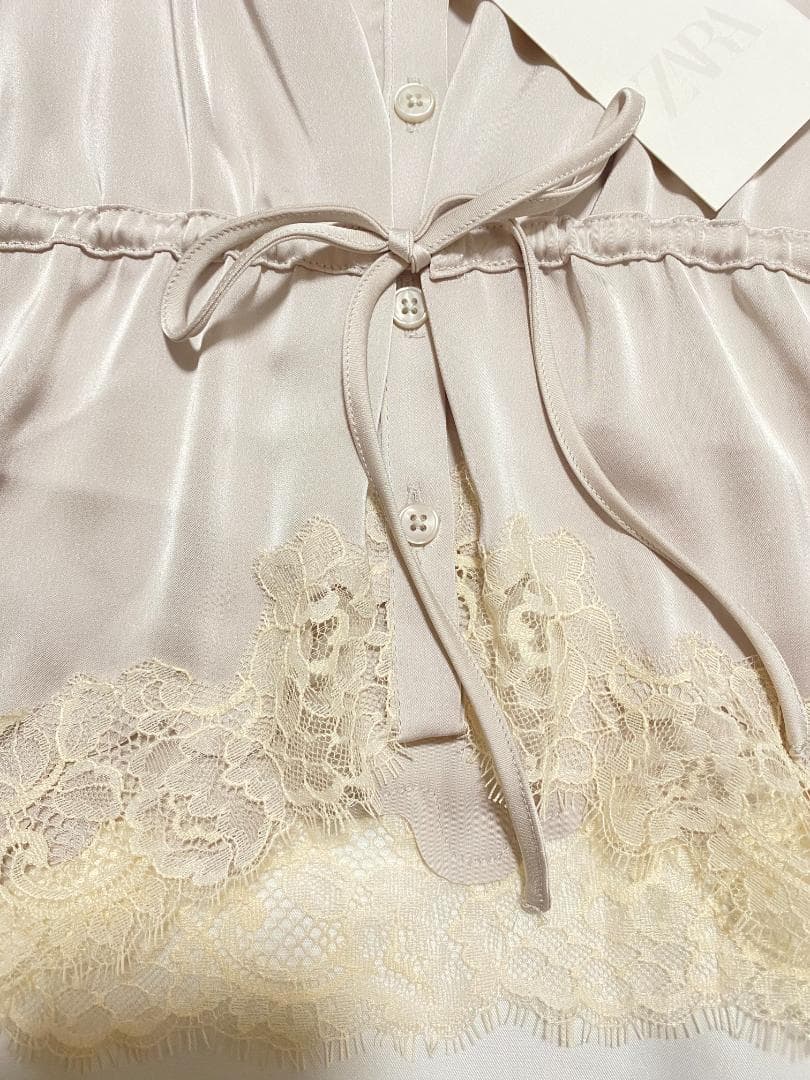 ザラ サテン レースキャミソール パールグレー XS ZARA