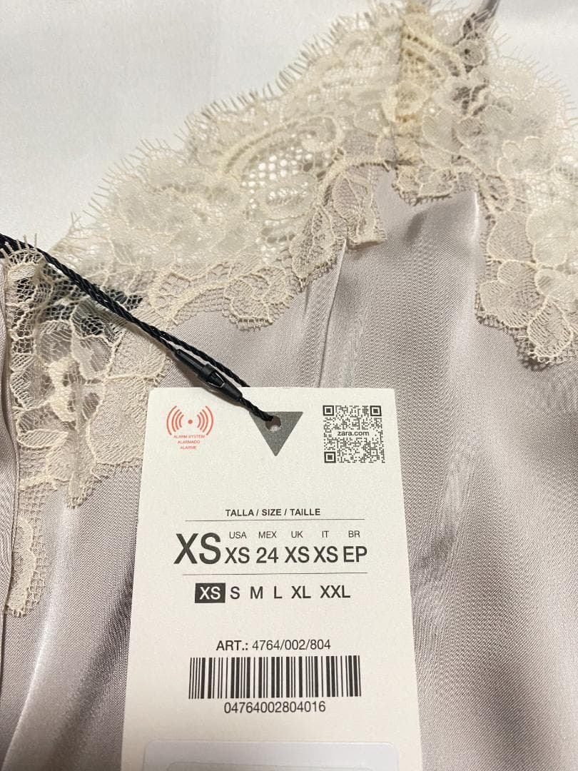 ザラ サテン レースキャミソール パールグレー XS ZARA