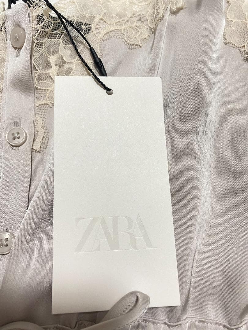 ザラ サテン レースキャミソール パールグレー XS ZARA