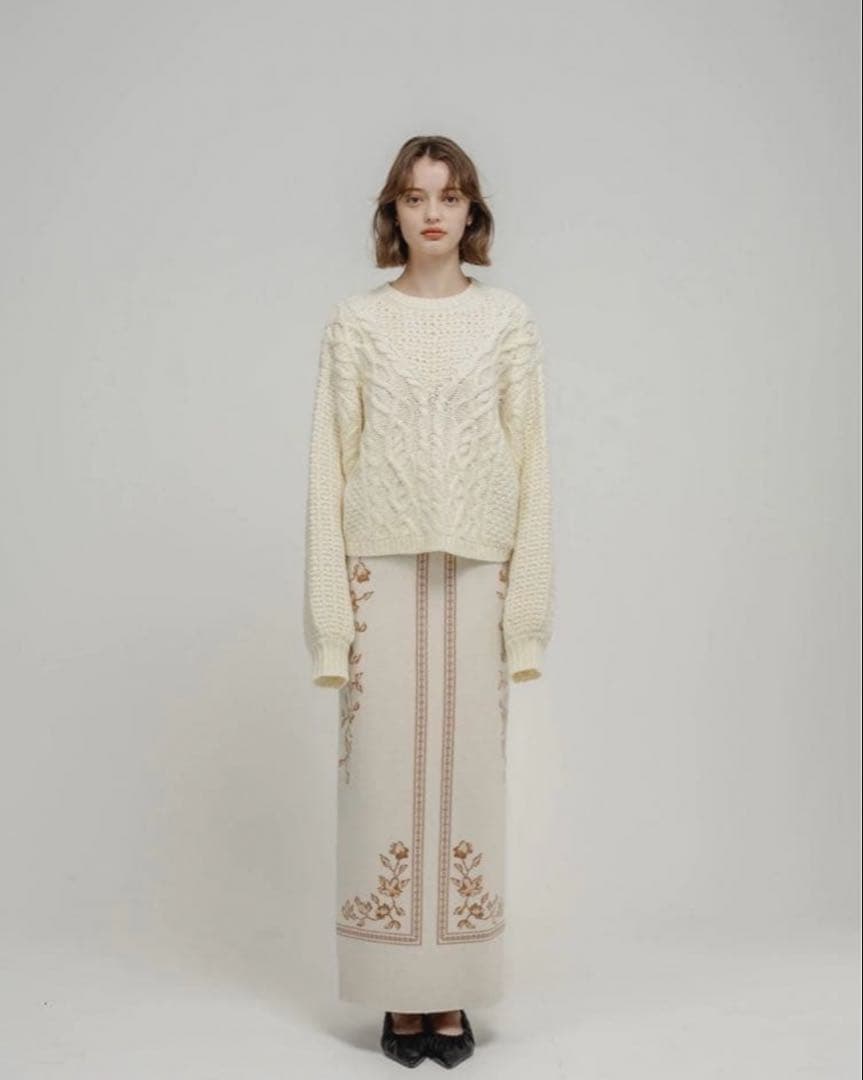 Eaphi SCARF MOTIF KNIT SKIRT　ivory