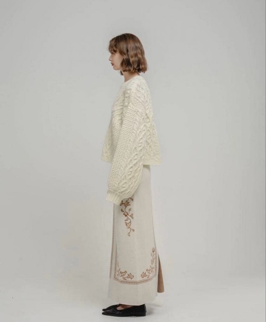 Eaphi SCARF MOTIF KNIT SKIRT　ivory
