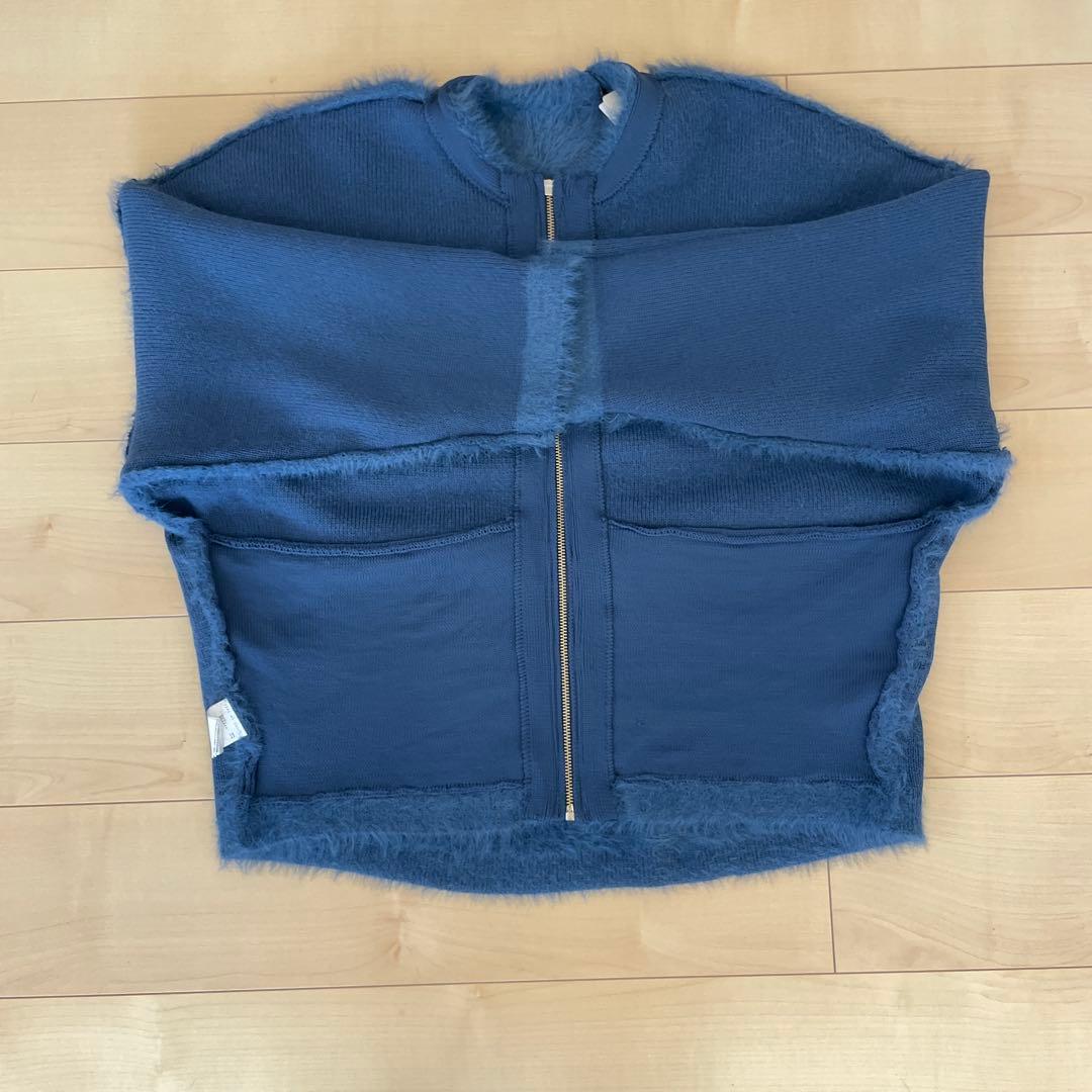 【新品】ブルー ファー風 ジップアップカーディガン